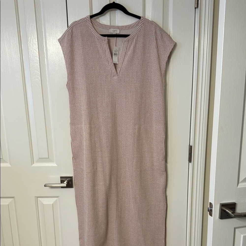 LOFT Light Pink Ribbed Midi Dress